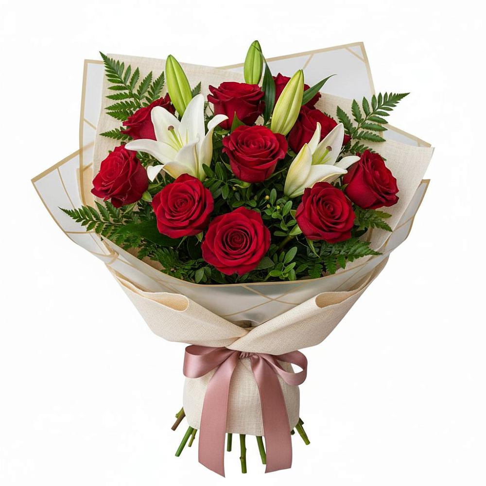 Букет цветов из: Лилии и Розы в Горнозаводском