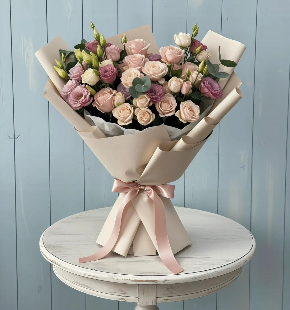 Букет цветов из: Розы и Лизиантусы в Горнозаводском