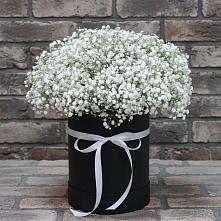 Цветочная композиция из Гипсофила в шляпной коробке в Горнозаводском